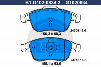 GALFER b1g10208342 -  Комплект тормозных колодок, дисковый тормоз
