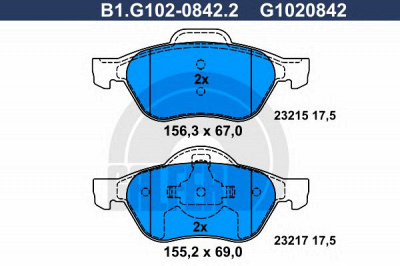 GALFER b1g10208422 -  Комплект тормозных колодок, дисковый тормоз