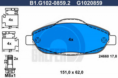GALFER b1g10208592 -  Комплект тормозных колодок, дисковый тормоз