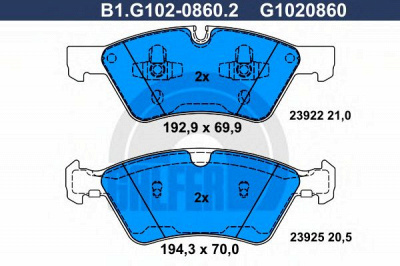 GALFER b1g10208602 -  Комплект тормозных колодок, дисковый тормоз