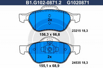 GALFER b1g10208712 -  Комплект тормозных колодок, дисковый тормоз