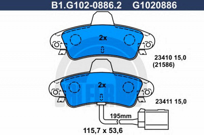 GALFER b1g10208862 -  Комплект тормозных колодок, дисковый тормоз