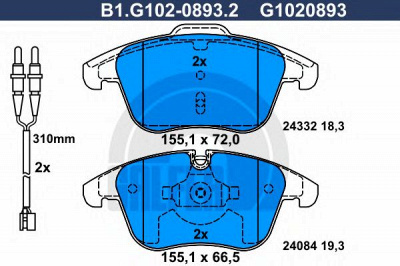 GALFER b1g10208932 -  Комплект тормозных колодок, дисковый тормоз