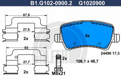 GALFER b1g10209002 -  Комплект тормозных колодок, дисковый тормоз