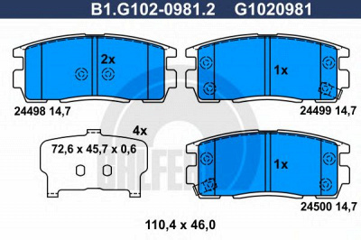 GALFER b1g10209812 -  Комплект тормозных колодок, дисковый тормоз