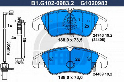 GALFER b1g10209832 -  Комплект тормозных колодок, дисковый тормоз