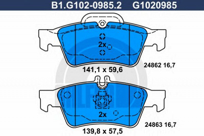 GALFER b1g10209852 -  Комплект тормозных колодок, дисковый тормоз