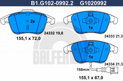 GALFER b1g10209922 -  Комплект тормозных колодок, дисковый тормоз