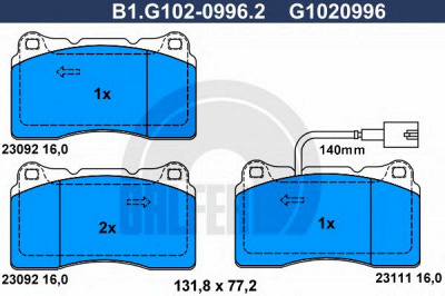 GALFER b1g10209962 -  Комплект тормозных колодок, дисковый тормоз