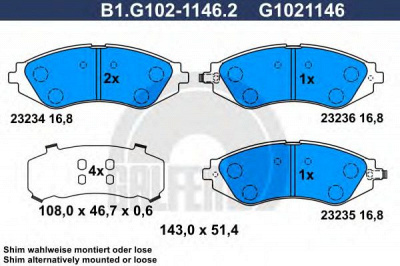 GALFER b1g10211462 -  Комплект тормозных колодок, дисковый тормоз