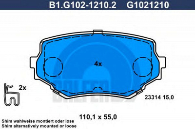 GALFER b1g10212102 -  Комплект тормозных колодок, дисковый тормоз