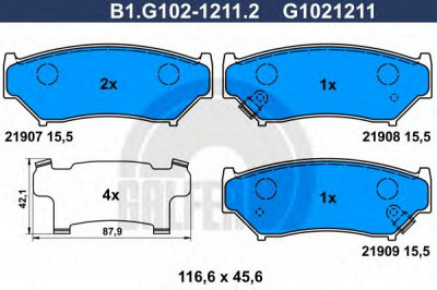 GALFER b1g10212112 -  Комплект тормозных колодок, дисковый тормоз