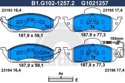 GALFER b1g10212572 -  Комплект тормозных колодок, дисковый тормоз