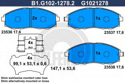 GALFER b1g10212782 -  Комплект тормозных колодок, дисковый тормоз