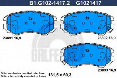GALFER b1g10214172 -  Комплект тормозных колодок, дисковый тормоз