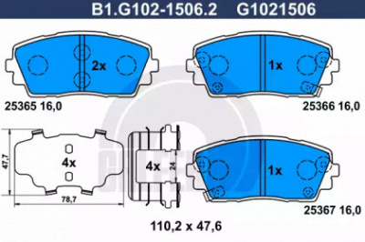 GALFER b1g10215062 -  Комплект тормозных колодок, дисковый тормоз