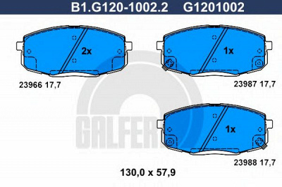 GALFER b1g12010022 -  Комплект тормозных колодок, дисковый тормоз