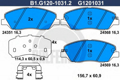 GALFER b1g12010312 -  Комплект тормозных колодок, дисковый тормоз