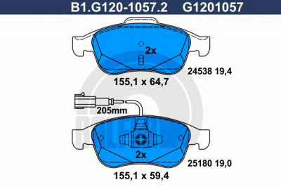 GALFER b1g12010572 -  Комплект тормозных колодок, дисковый тормоз