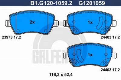GALFER b1g12010592 -  Комплект тормозных колодок, дисковый тормоз
