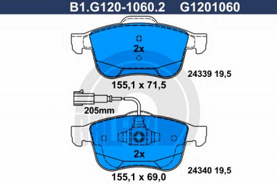 GALFER b1g12010602 -  Комплект тормозных колодок, дисковый тормоз