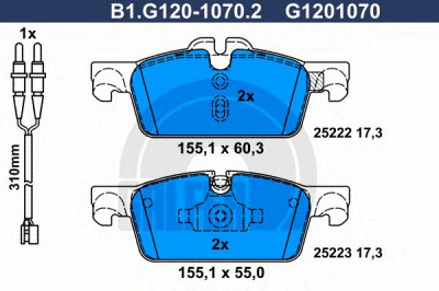 GALFER b1g12010702 -  Комплект тормозных колодок, дисковый тормоз
