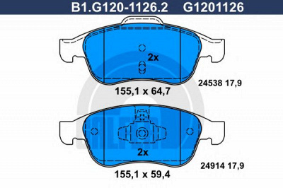 GALFER b1g12011262 -  Комплект тормозных колодок, дисковый тормоз