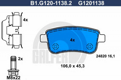 GALFER b1g12011382 -  Комплект тормозных колодок, дисковый тормоз