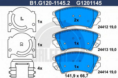 GALFER b1g12011452 -  Комплект тормозных колодок, дисковый тормоз