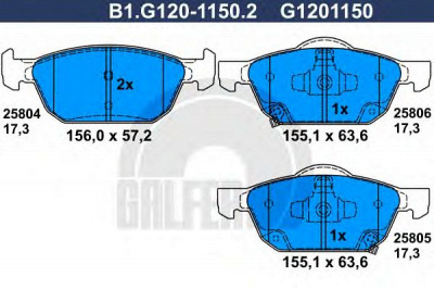GALFER b1g12011502 -  Комплект тормозных колодок, дисковый тормоз