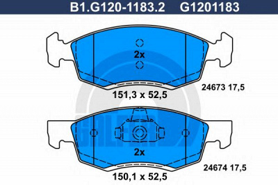 GALFER b1g12011832 -  Комплект тормозных колодок, дисковый тормоз