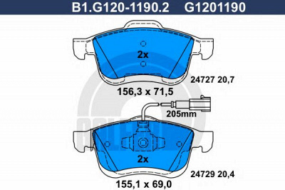 GALFER b1g12011902 -  Комплект тормозных колодок, дисковый тормоз