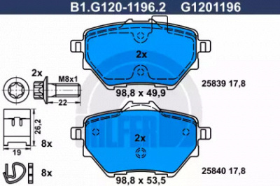 GALFER b1g12011962 -  Комплект тормозных колодок, дисковый тормоз