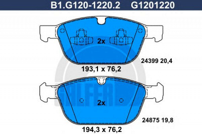 GALFER b1g12012202 -  Комплект тормозных колодок, дисковый тормоз