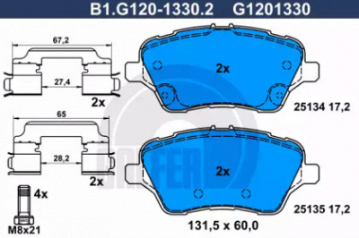 GALFER b1g12013302 -  Комплект тормозных колодок, дисковый тормоз
