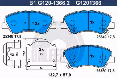 GALFER b1g12013662 -  Комплект тормозных колодок, дисковый тормоз