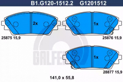 GALFER b1g12015122 -  Комплект тормозных колодок, дисковый тормоз