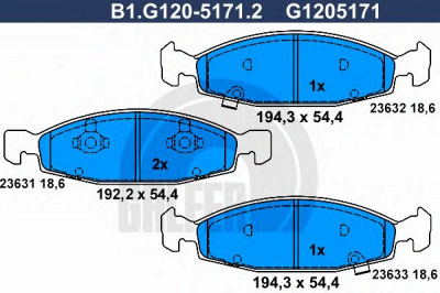 GALFER b1g12051712 -  Комплект тормозных колодок, дисковый тормоз