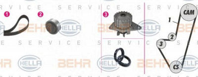 HELLA 8mp376800811 -  Водяной насос + комплект зубчатого ремня