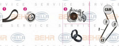 HELLA 8mp376801871 -  Водяной насос + комплект зубчатого ремня