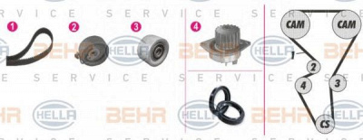 HELLA 8mp376804851 -  Водяной насос + комплект зубчатого ремня