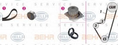 HELLA 8mp376805851 -  Водяной насос + комплект зубчатого ремня