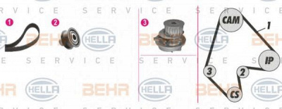HELLA 8mp376805891 -  Водяной насос + комплект зубчатого ремня