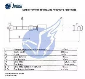 JUNIOR gh0305103 -  Газовая пружина, крышка багажник