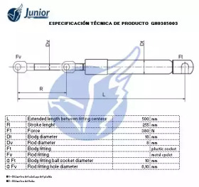 JUNIOR gh0385003 -  Газовая пружина, крышка багажник