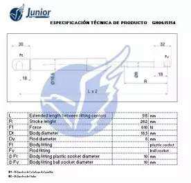 JUNIOR gh0615154 -  Газовая пружина, крышка багажник