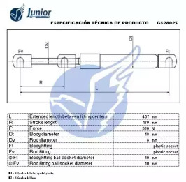 JUNIOR gs28025 -  Газовая пружина, крышка багажник
