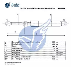 JUNIOR gs28074 -  Газовая пружина, крышка багажник