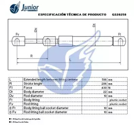 JUNIOR gs28258 -  Газовая пружина, крышка багажник