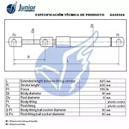 JUNIOR gs28324 -  Газовая пружина, крышка багажник